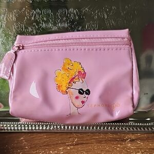 NWT Vintage Sephora Girls Pink Patten Leather Cosmetic / Coin Bag Super Cute